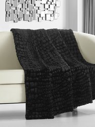 Caiman Throw Blanket New Faux Fur Collection Cozy Super Soft Ultra Plush Micromink Backing Decorative Croc Animal Skin Design - Black