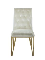 Callahan Dining Side Chair Button Tufted Velvet Upholstered Solid Gold Tone Metal Base Spindle Legs - Set Of 2, Modern Contemporary - Beige