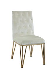 Callahan Dining Side Chair Button Tufted Velvet Upholstered Solid Gold Tone Metal Base Spindle Legs - Set Of 2, Modern Contemporary