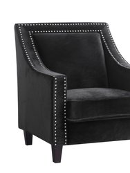 Camren Accent Club Chair Velvet Upholstered Swoop Arm Silver Nailhead Trim Espresso Finished Wood Legs