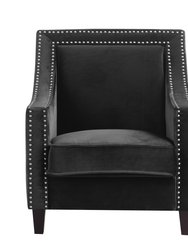 Camren Accent Club Chair Velvet Upholstered Swoop Arm Silver Nailhead Trim Espresso Finished Wood Legs - Black