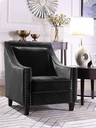 Camren Accent Club Chair Velvet Upholstered Swoop Arm Silver Nailhead Trim Espresso Finished Wood Legs