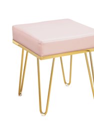 Catania Square Ottoman PU Leather Upholstered Brass Finished Frame Hairpin Legs