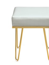 Catania Square Ottoman PU Leather Upholstered Brass Finished Frame Hairpin Legs - Grey