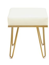 Catania Square Ottoman PU Leather Upholstered Brass Finished Frame Hairpin Legs - Cream