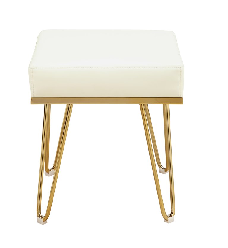 Catania Square Ottoman PU Leather Upholstered Brass Finished Frame Hairpin Legs - Cream