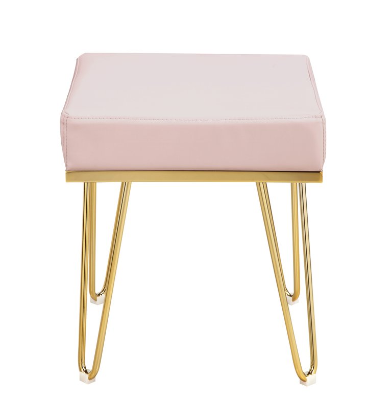Catania Square Ottoman PU Leather Upholstered Brass Finished Frame Hairpin Legs - Blush