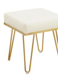 Catania Square Ottoman PU Leather Upholstered Brass Finished Frame Hairpin Legs