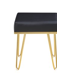 Catania Square Ottoman PU Leather Upholstered Brass Finished Frame Hairpin Legs - Black