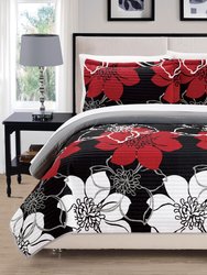 Chase 2 Piece Quilt Set Abstract Large Scale Printed Floral - Decorative Pillow Sham - Black