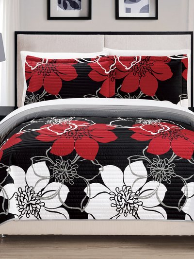 Chic Home Design Chase 3 Piece Quilt Set Abstract Large Scale Printed Floral - Decorative Pillow Sham product