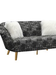 Chateau Sofa Two-Tone Textured Fabric Flared Arm Couch With Goldtone Solid Metal Legs