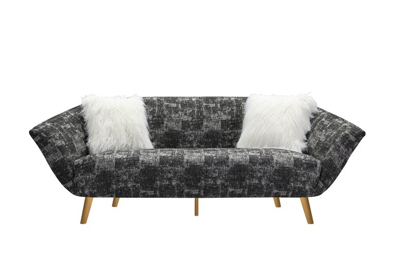 Chateau Sofa Two-Tone Textured Fabric Flared Arm Couch With Goldtone Solid Metal Legs - Black