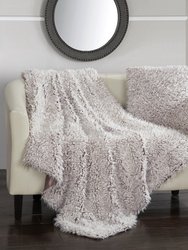 Chesney Throw Blanket 2 Piece Set Cozy Super Soft Ultra Plush Shaggy Lion Faux Fur Micromink with Design Coordinated Decorative Throw Pillow - Mauve