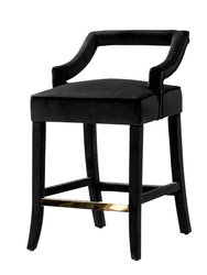 Chiara Counter Stool Chair Velvet Upholstered Half Back Design Gold Tone Footrest Bar Wood Frame - Black
