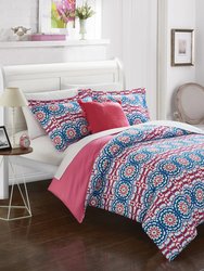 Chiko 4 Piece Reversible Duvet Cover Set Bohemian Inspired Contemporary Geometric Pattern Print Backing Zipper Closure Bedding