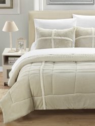 Chiron 7 Piece Comforter Set Ultra Plush Micro Mink Sherpa Lined Bed In A Bag – Sheets Decorative Pillow Shams Included - Beige