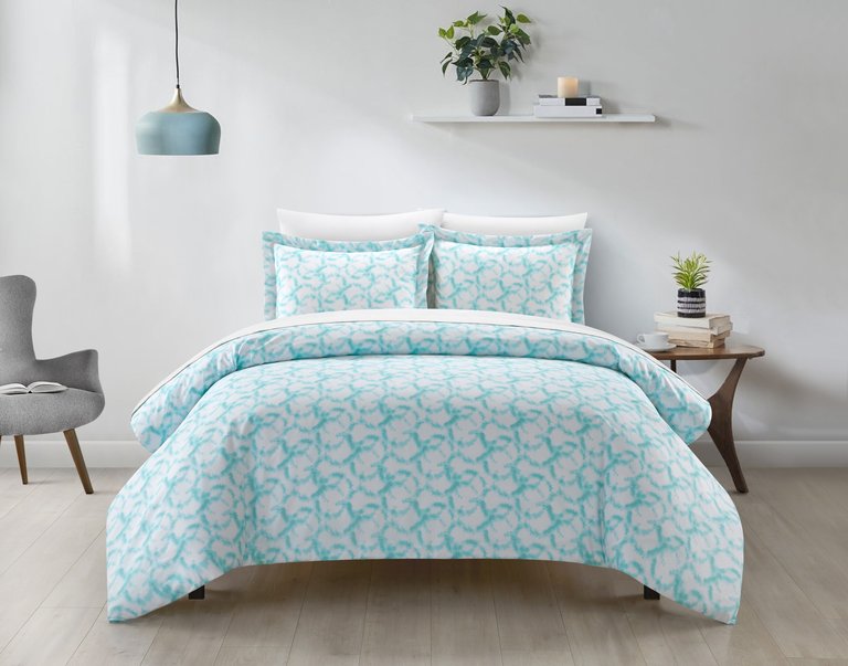 Chrisley 2 Piece Duvet Cover Set Contemporary Watercolor Overlapping Rings Pattern Print Design Bedding - Pillow Sham Included, Twin, Aqua - Aqua