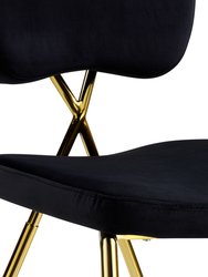Chrissy Side Chair Velvet Upholstered Half Back And Seat Solid Gold Tone Metal Legs - Set Of 2