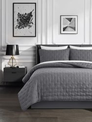 Chyle 3 Piece Quilt Set Tufted Cross Stitched Design Bedding - Grey