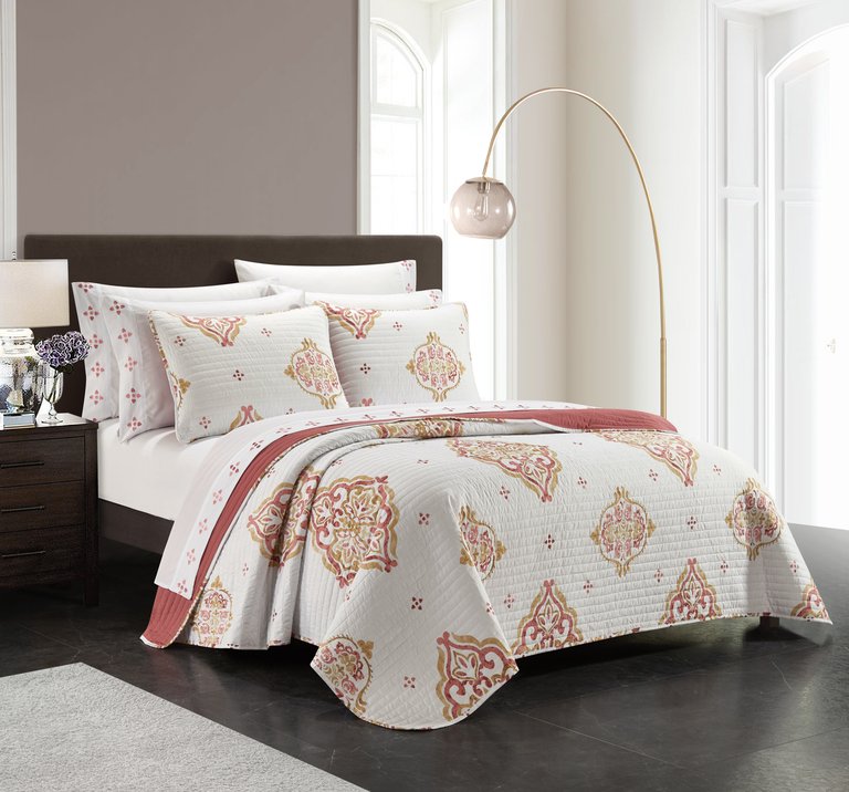 Citroen 6 Piece Quilt Set Floral Scroll Medallion Pattern Print Bed In A Bag - Twin