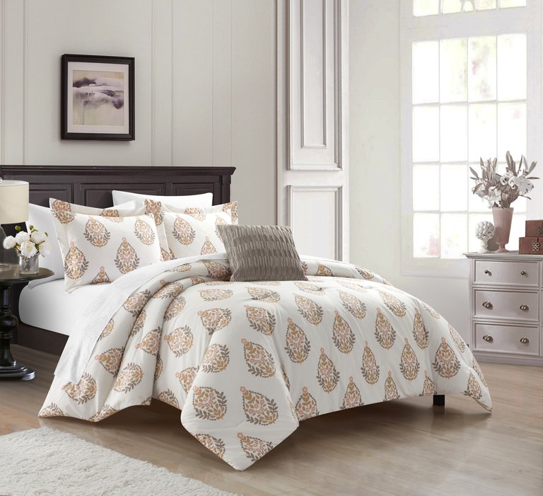Clarissa 8 Piece Comforter Set Floral Medallion Print Design Bed In A Bag Bedding