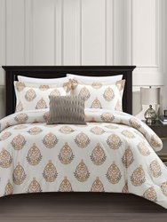Clarissa 8 Piece Comforter Set Floral Medallion Print Design Bed In A Bag Bedding - Cream