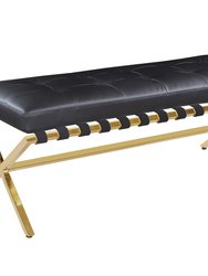Claudio PU Leather Modern Contemporary Tufted Seating Goldtone Metal Leg Bench - Black