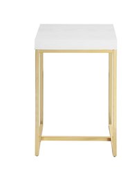 Colmar Side Table With Ash Veneer Top Brass Brushed Stainless Steel Base, Modern Contemporary - White