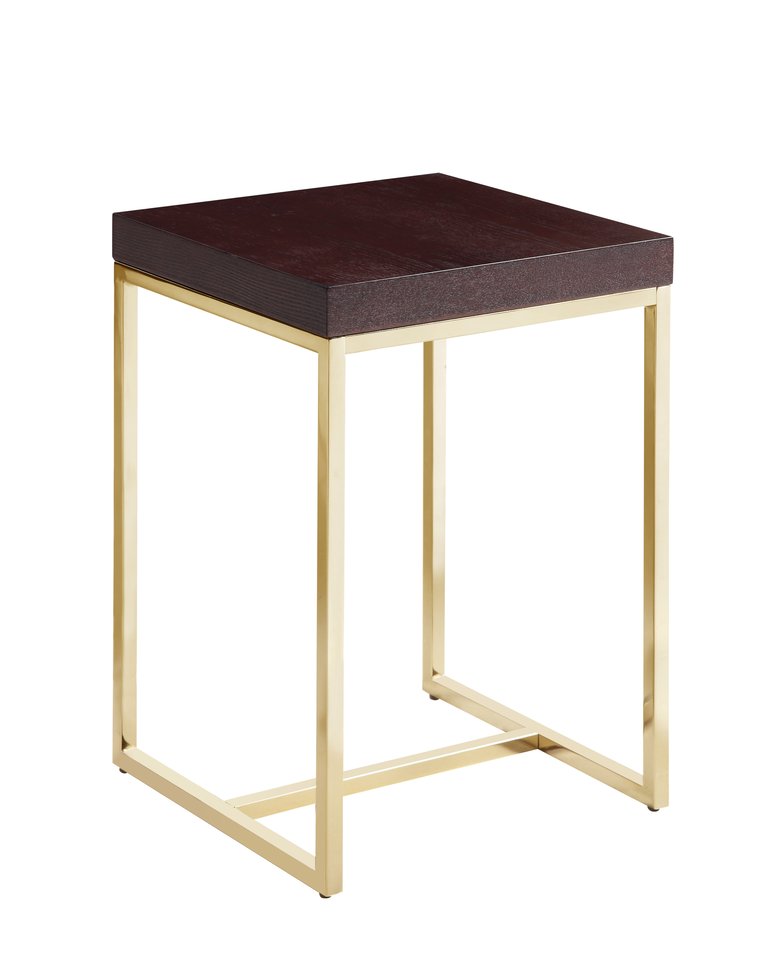 Colmar Side Table With Ash Veneer Top Brass Brushed Stainless Steel Base, Modern Contemporary - Espresso