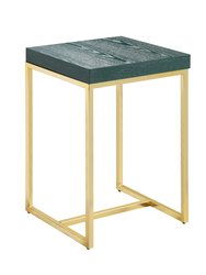 Colmar Side Table With Ash Veneer Top Brass Brushed Stainless Steel Base, Modern Contemporary - Green