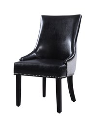 Cooper PU Leather, Linen Modern Contemporary Button Tufted Swoop Arm With Silver Nailhead Trim Tapered Solid Birch Legs Dining Chair - Black
