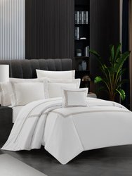 Crete 8 Piece Cotton Comforter Set Dual Stripe Embroidered Border Zig-Zag Details Hotel Collection Bed In A Bag Bedding