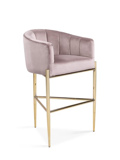 Chic Home Design Cyrene Bar Stool Chair Velvet Upholstered Shelter Arm Shell Design 3 Legged Gold Tone Solid Metal Base, Modern Contemporary product