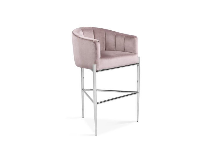 Cyrene Bar Stool Chair Velvet Upholstered Shelter Arm Shell Design 3 Legged Gold Tone Solid Metal Base, Modern Contemporary - Blush