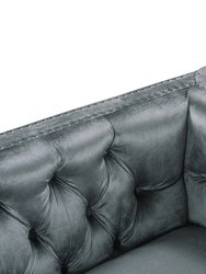 Da Vinci Modern Contemporary Velvet Button Tufted With Silver Nailhead Trim Silvertone Metal Leg Sofa