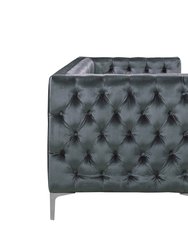 Da Vinci Modern Contemporary Velvet Button Tufted With Silver Nailhead Trim Silvertone Metal Leg Sofa