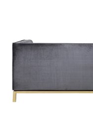 Dafna Club Sofa Sleek Elegant Tufted Velvet Plush Cushion Brass Finished Stainless Steel Brushed Metal Frame Couch, Modern Contemporary