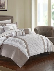 Dalton 10 Piece Comforter Set Pintuck Pieced Block Embroidery Bed In A Bag with Sheet Set