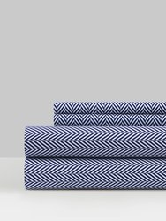 Denae 4 Piece Sheet Set Super Soft Graphic Herringbone Print Design - Navy