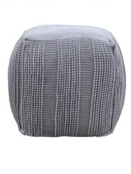 Dimas Ottoman Cotton Upholstered Striped Pattern Woven Vertical Bands Square Pouf