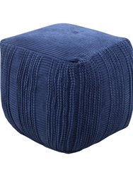 Dimas Ottoman Cotton Upholstered Striped Pattern Woven Vertical Bands Square Pouf - Navy