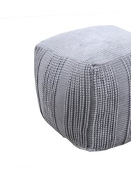 Dimas Ottoman Cotton Upholstered Striped Pattern Woven Vertical Bands Square Pouf - Grey