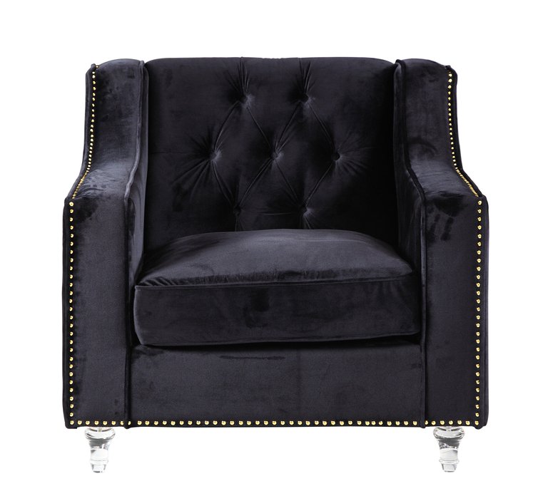 Dylan Velvet Modern Contemporary Button Tufted With Gold Nailhead Trim Round Acrylic Feet Club Chair