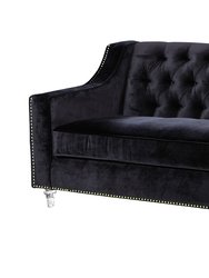 Dylan Velvet Modern Contemporary Button Tufted With Gold Nailhead Trim Round Acrylic Feet Sofa - Black