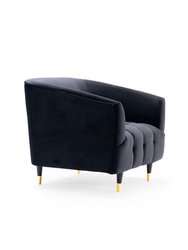 Ella Accent Club Chair Velvet Upholstered Channel-Quilted Button Tufted Cushion Shelter Arm Design Espresso Finish Gold Tip Wood Legs