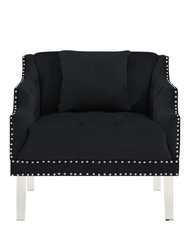 Elsa Club Chair Velvet Upholstered Button Tufted Nailhead Trim Slope Arm Design Acrylic Legs, Modern Transitional - Black