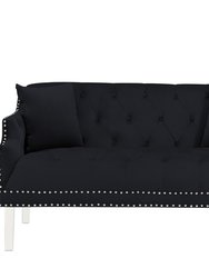 Elsa Love Seat Sofa Velvet Upholstered Button Tufted Nailhead Trim Slope Arm Design Acrylic Legs, Modern Transitional - Black