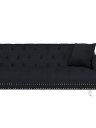 Elsa Sofa Velvet Upholstered Button Tufted Nailhead Trim Slope Arm Design Acrylic Legs, Modern Transitional - Black