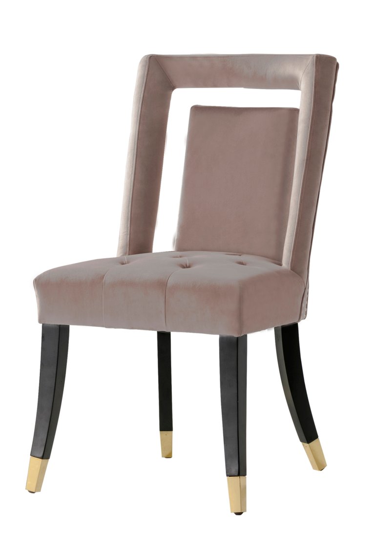 Elsie Dining Side Chair Velvet Upholstered Nailhead Trim Seat Espresso Finished Gold Tip Tapered Wood Legs, Modern Transitional - Set Of 2